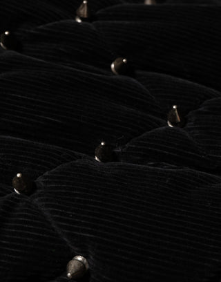 Black Cotton Quilted Studded Sleeve Hoodie Jacket