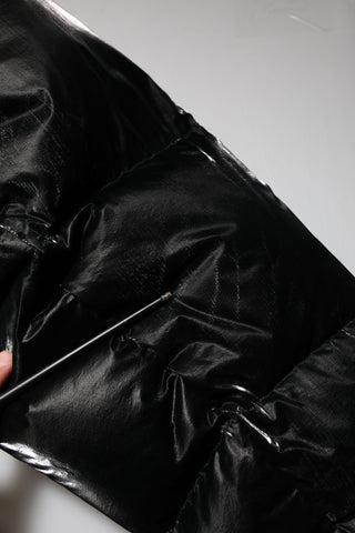 Black Logo Full Zip Hooded Quilted Jacket