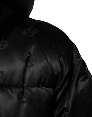 Black Monogram Logo Puffer Nylon Hooded Jacket
