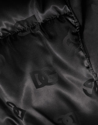 Black Monogram Logo Puffer Nylon Hooded Jacket
