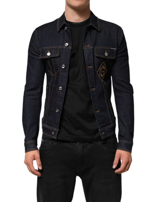 Indigo Blue Denim Slim Fit Jeansjacke mit Logo-Patch