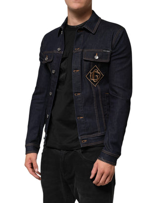 Indigo Blue Denim Slim Fit Jeansjacke mit Logo-Patch