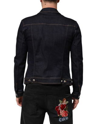 Indigo Blue Denim Slim Fit Jeansjacke mit Logo-Patch