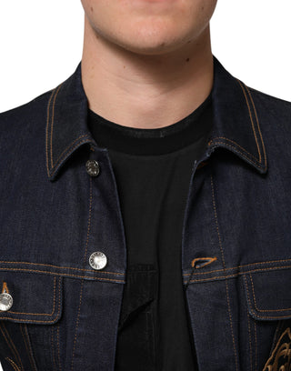 Indigo Blue Denim Slim Fit Jeansjacke mit Logo-Patch