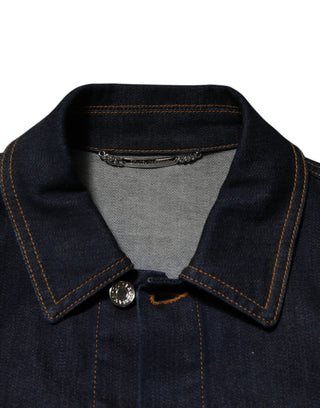 Indigo Blue Denim Slim Fit Jeansjacke mit Logo-Patch