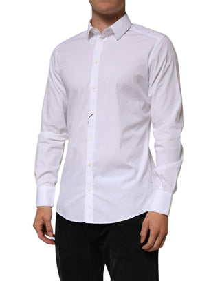 Camisa formal blanca de algodón con mangas largas doradas para hombre  