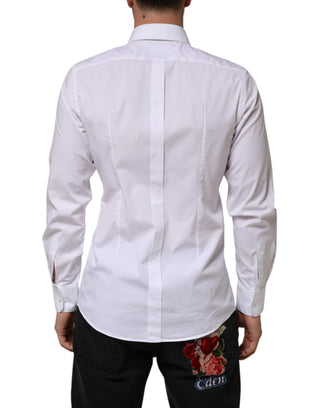 Camisa formal blanca de algodón con mangas largas doradas para hombre  