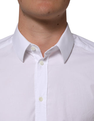 Camisa formal blanca de algodón con mangas largas doradas para hombre  