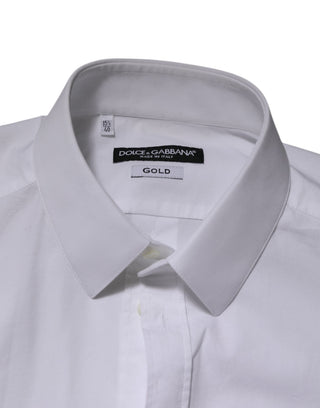 Camisa formal blanca de algodón con mangas largas doradas para hombre  