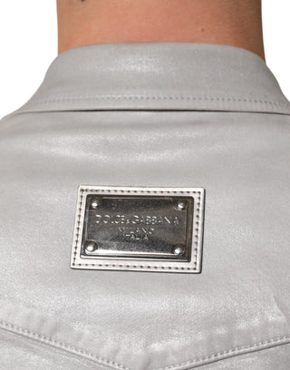 Metallic Gray Cotton Button Down Men Shirt
