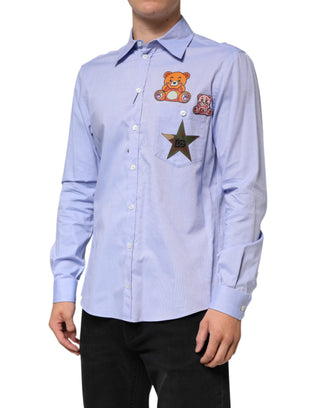 Light Blue Cotton Teddy Bear Long Sleeve Shirt