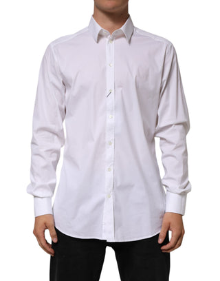 Camisa formal de vestir blanca de algodón con manga larga y detalles dorados  