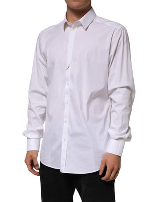 Camisa formal de vestir blanca de algodón con manga larga y detalles dorados  