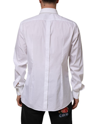 Camisa formal de vestir blanca de algodón con manga larga y detalles dorados  