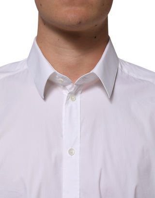 Camisa formal de vestir blanca de algodón con manga larga y detalles dorados  