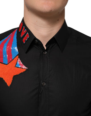 Schwarzes Baumwoll-Stern-Pailletten-Kleid Formelles Herrenhemd