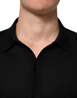 Black Silk Button Up Lightweight Sweater