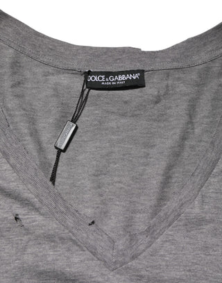 Gray Cotton Tattered Logo Patch Men T-shirt