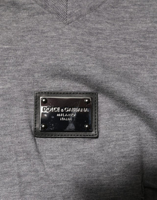 Gray Cotton Tattered Logo Patch Men T-shirt