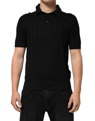Schwarzes Jacquard-DG-Polo-T-Shirt aus Seide
