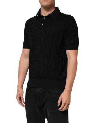 Schwarzes Jacquard-DG-Polo-T-Shirt aus Seide
