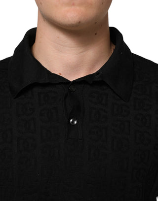 Schwarzes Jacquard-DG-Polo-T-Shirt aus Seide