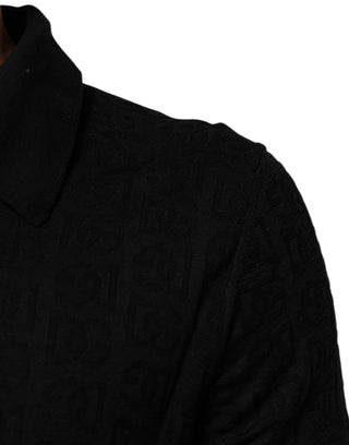 Schwarzes Jacquard-DG-Polo-T-Shirt aus Seide