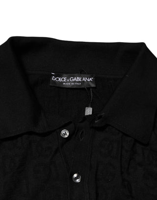 Schwarzes Jacquard-DG-Polo-T-Shirt aus Seide