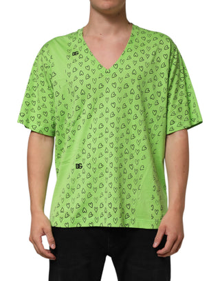 Grünes V-Ausschnitt DG Logo Herz-Print T-Shirt