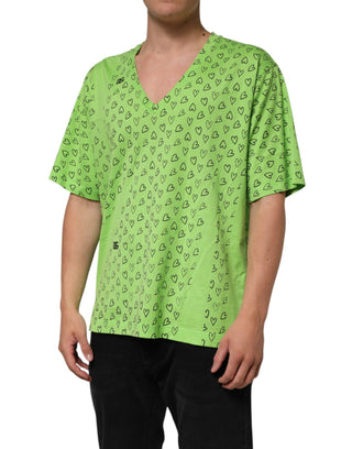 Grünes V-Ausschnitt DG Logo Herz-Print T-Shirt