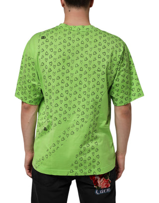 Grünes V-Ausschnitt DG Logo Herz-Print T-Shirt