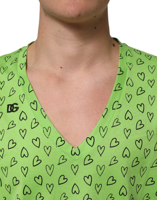 Grünes V-Ausschnitt DG Logo Herz-Print T-Shirt