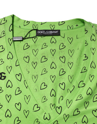 Grünes V-Ausschnitt DG Logo Herz-Print T-Shirt