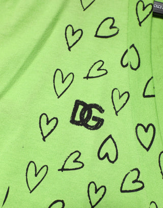 Grünes V-Ausschnitt DG Logo Herz-Print T-Shirt