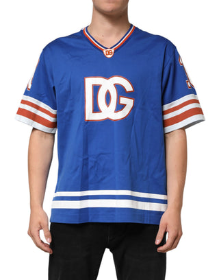 Camiseta de malla de algodón azul con logo DG  