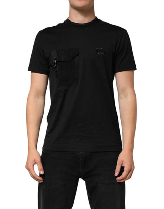 Schwarzes Baumwoll-T-Shirt mit gesticktem DG Logo auf der Tasche