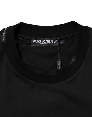 Schwarzes Baumwoll-T-Shirt mit gesticktem DG Logo auf der Tasche