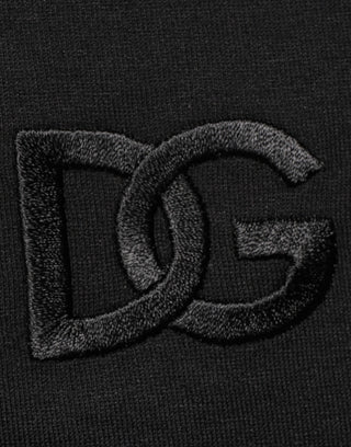 Schwarzes Baumwoll-T-Shirt mit gesticktem DG Logo auf der Tasche