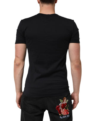 Schwarzes Baumwoll-Herren-T-Shirt mit V-Ausschnitt, einfarbig
