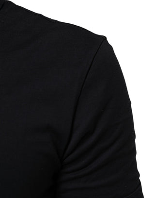 Schwarzes Baumwoll-Herren-T-Shirt mit V-Ausschnitt, einfarbig