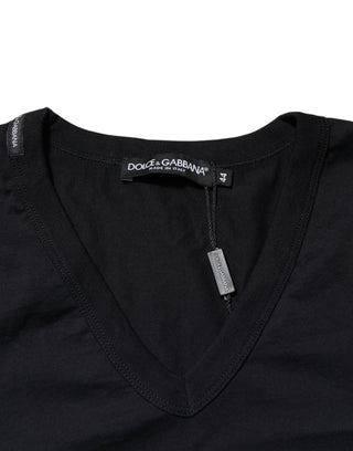 Schwarzes Baumwoll-Herren-T-Shirt mit V-Ausschnitt, einfarbig