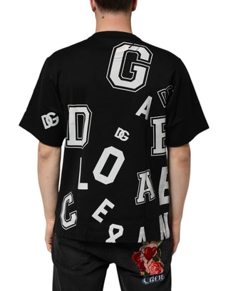 Schwarzes T-Shirt mit Buchstabenprint und kurzen Ärmeln aus Baumwolle