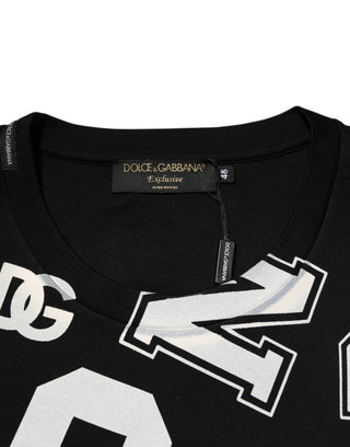 Schwarzes T-Shirt mit Buchstabenprint und kurzen Ärmeln aus Baumwolle