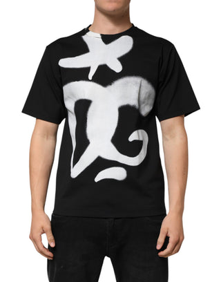 Schwarzes Baumwoll-T-Shirt mit DG-Logo und Graffiti, Kurzarm