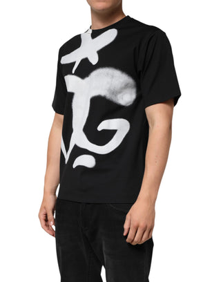 Schwarzes Baumwoll-T-Shirt mit DG-Logo und Graffiti, Kurzarm