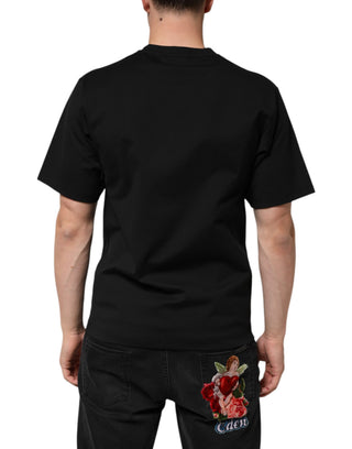 Schwarzes Baumwoll-T-Shirt mit DG-Logo und Graffiti, Kurzarm