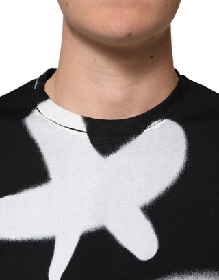 Schwarzes Baumwoll-T-Shirt mit DG-Logo und Graffiti, Kurzarm