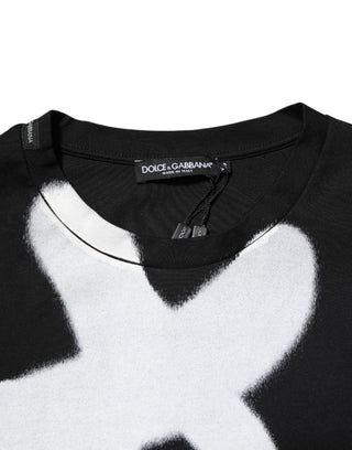 Schwarzes Baumwoll-T-Shirt mit DG-Logo und Graffiti, Kurzarm