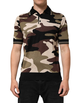Camouflage Brown Silk Military Polo T-shirt