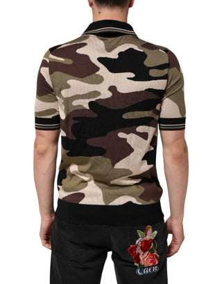 Camouflage Brown Silk Military Polo T-shirt